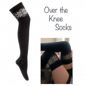 NWT Black Nordic Snowflake Over the Knee Socks